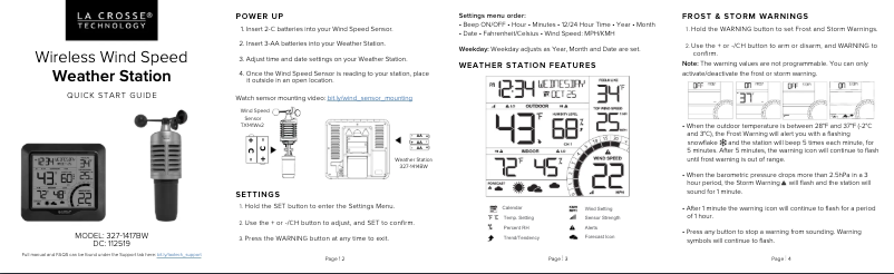 Page n°1 - Guide de démarrage rapide La Crosse Technology 327-1417BW
