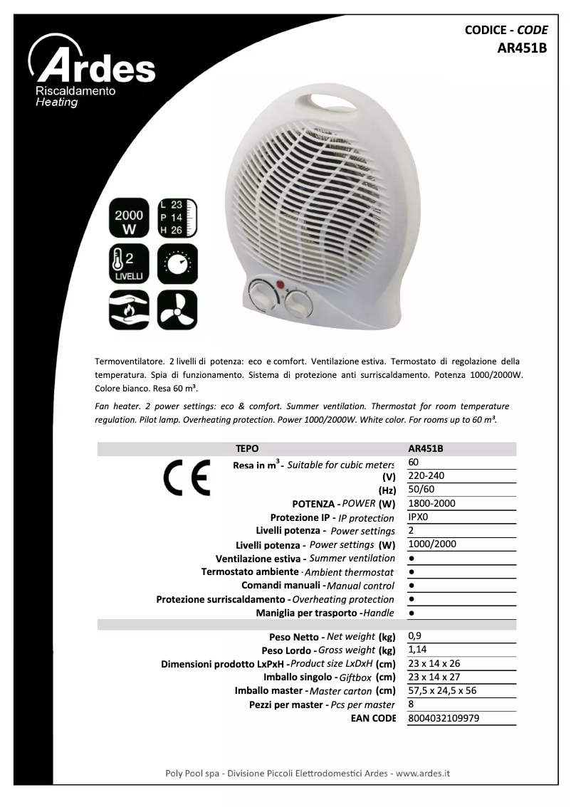 Página 1 del manual Ficha técnica Ardes AR451B