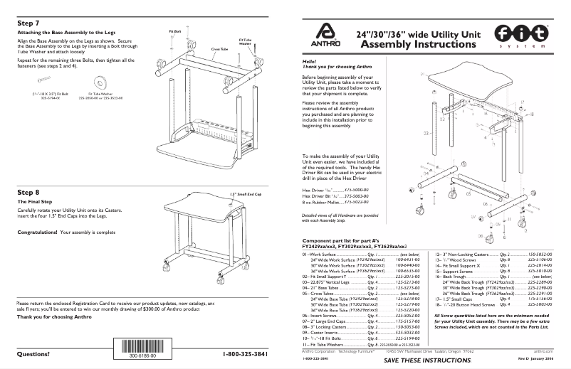 Page n°1 - Manuel utilisateur Anthro Fit Utility Unit