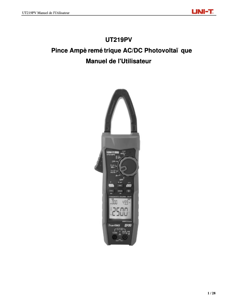 Page n°1 - Manuel utilisateur Uni-T UT219PV