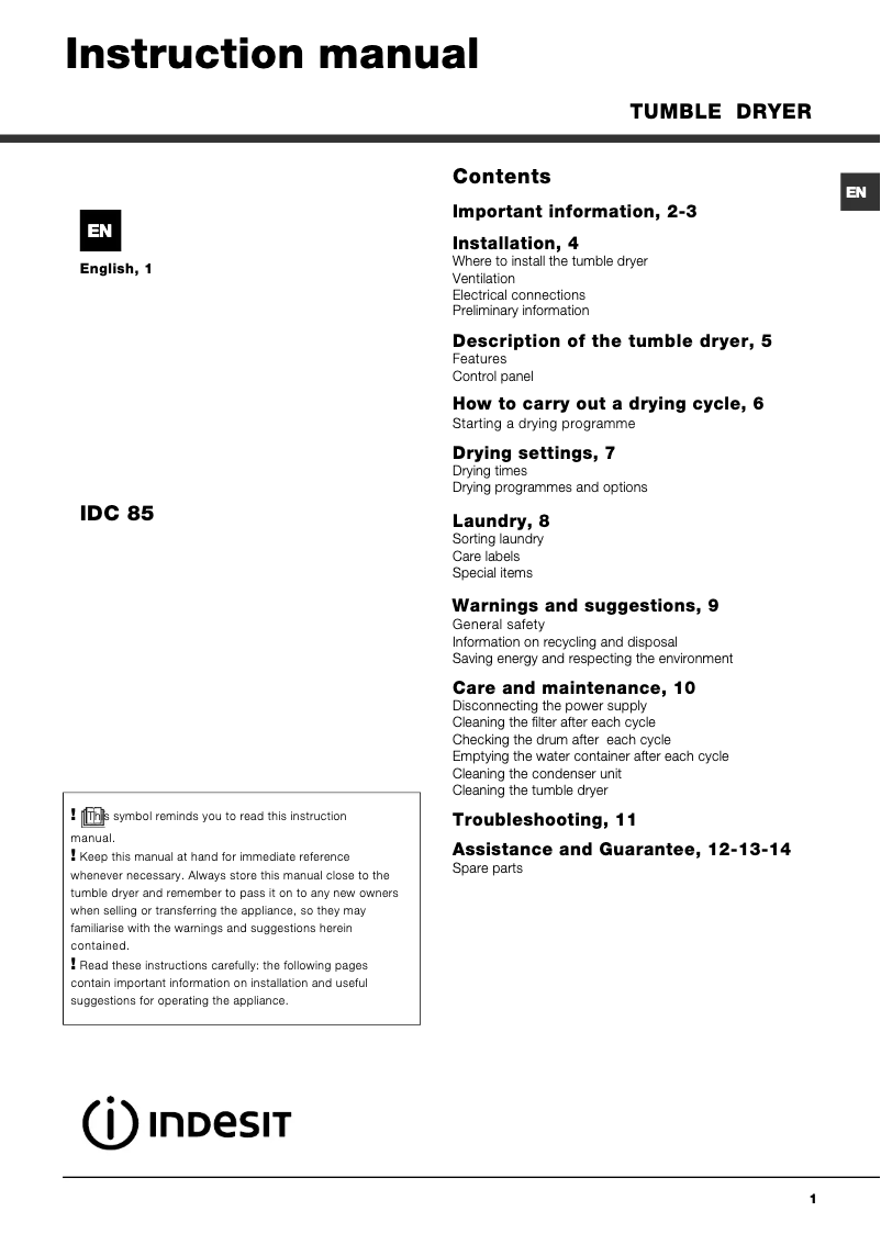 Image de la première page du manuel de l'appareil IDC85