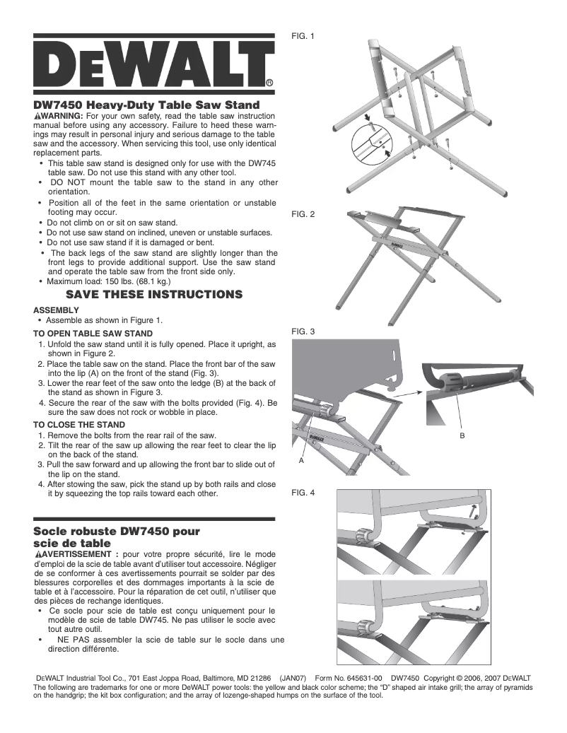 Page n°1 - Manuel utilisateur DeWalt DW7450