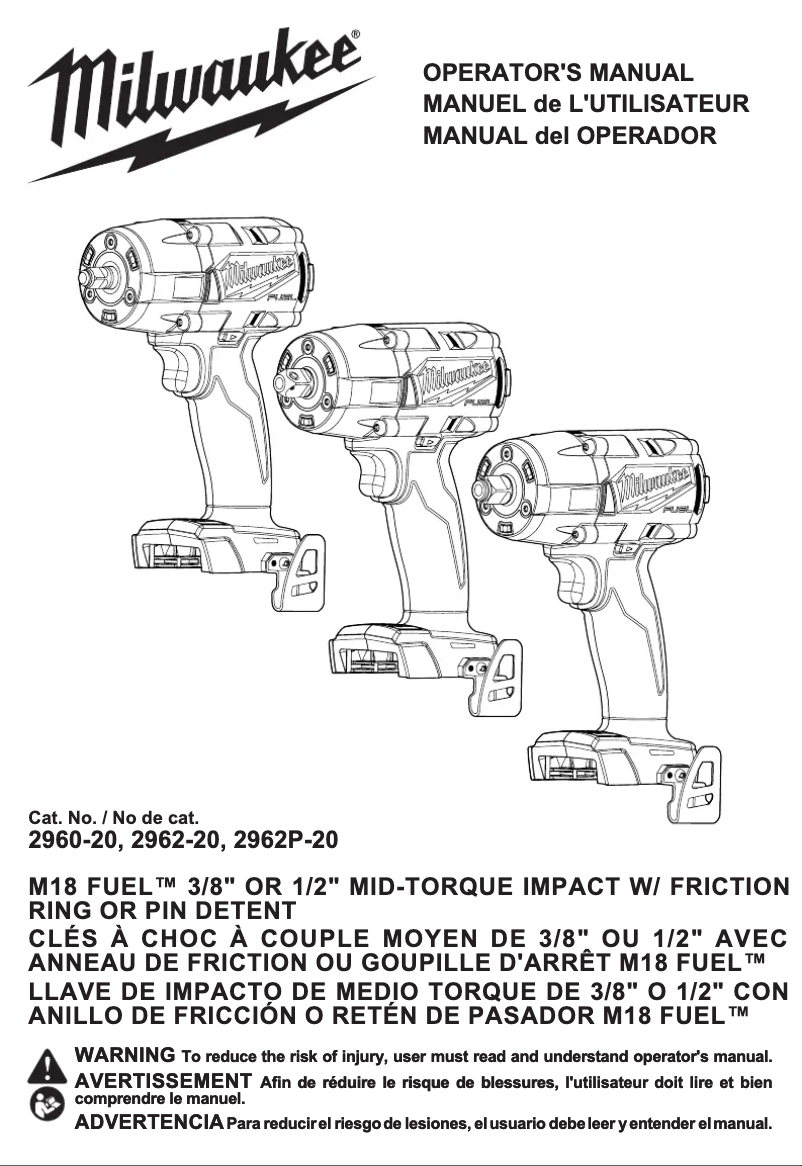 Page 1 de la notice Manuel utilisateur Milwaukee M18 Fuel 2960-22