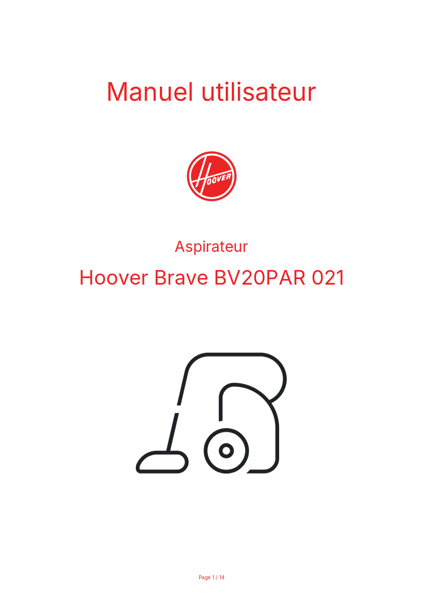 Image de la première page du manuel de l'appareil Brave BV20PAR 021