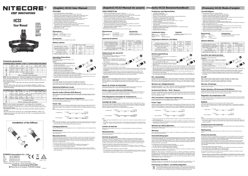 Page n°1 - Manuel utilisateur Nitecore HC33