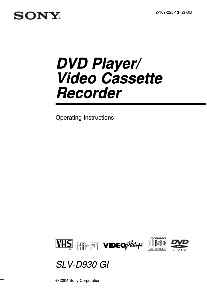 Page n°1 - Manuel utilisateur Sony SLV-D930GI