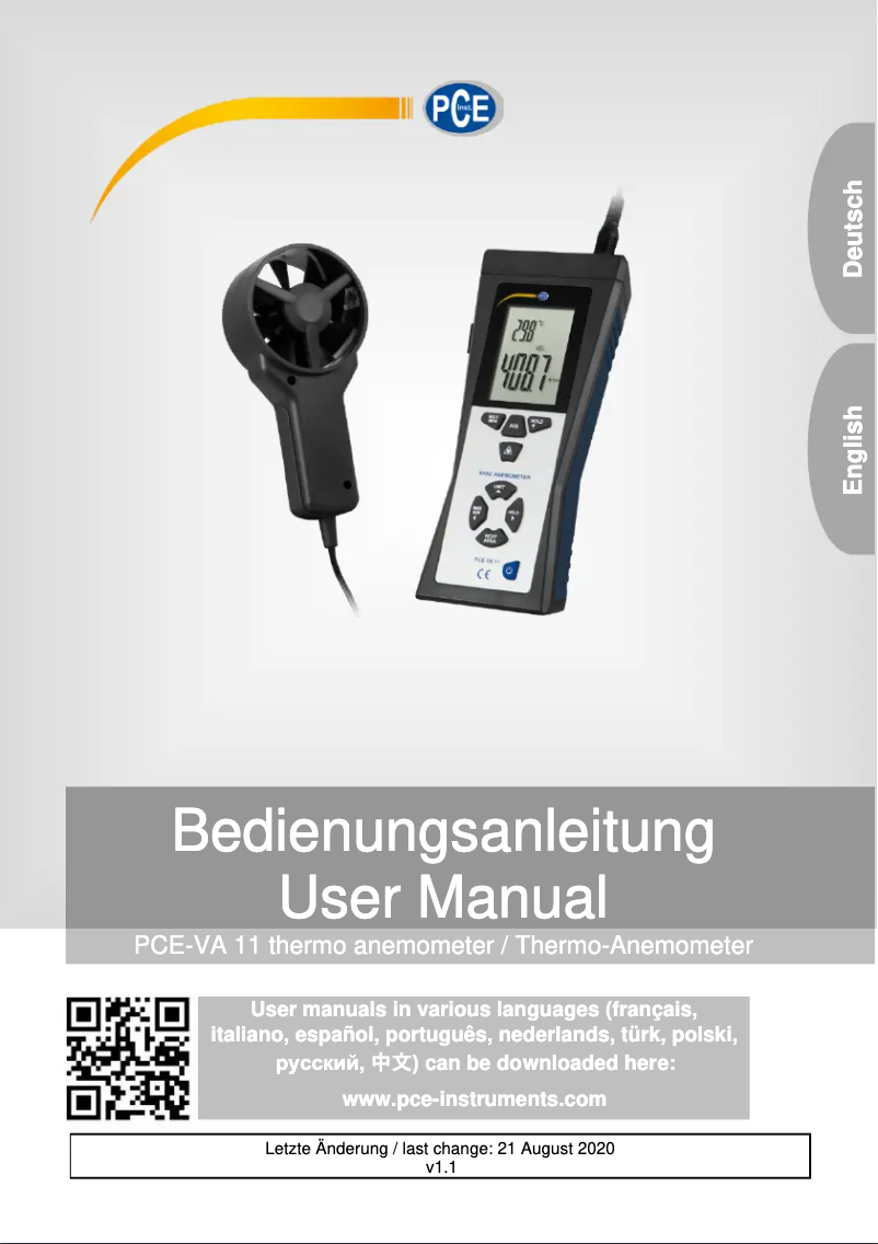 Page 1 de la notice Manuel utilisateur PCE Instruments PCE-VA 11