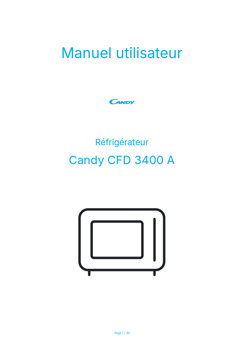 Page n°1 - Manuel utilisateur Candy CFD 3400 A