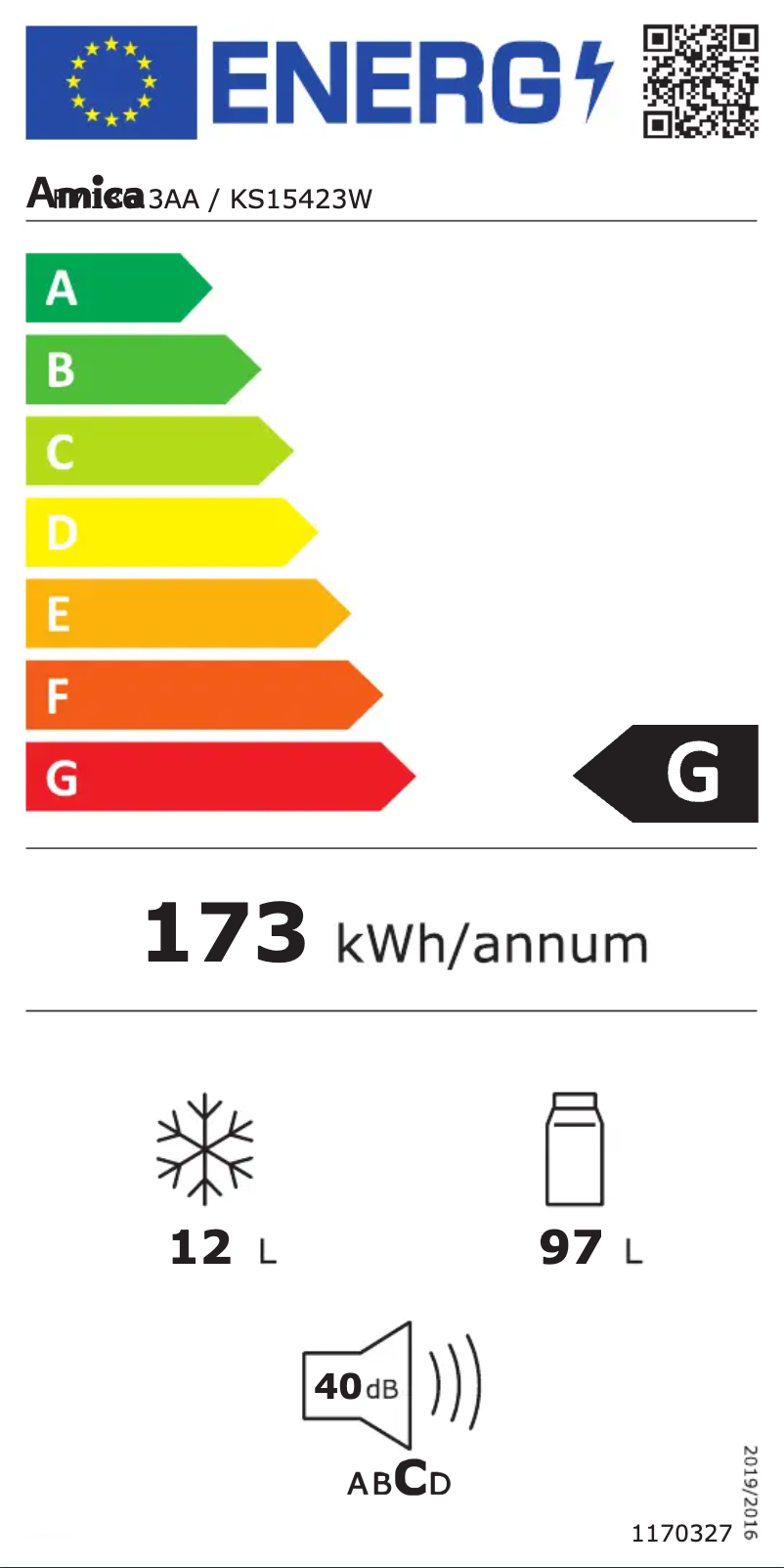Page 1 of the manual Energy Label Amica KS 15423 W