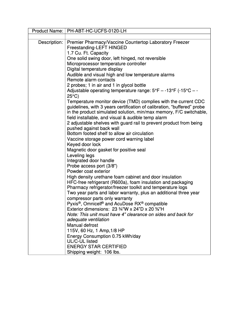 Page 1 de la notice Manuel utilisateur American BioTech Supply PH-ABT-HC-UCFS-0120-LH