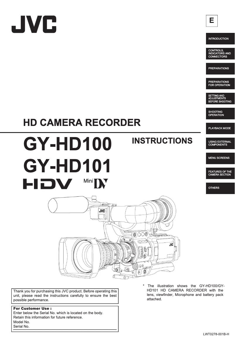 Page 1 de la notice Manuel utilisateur JVC GY-HD100U