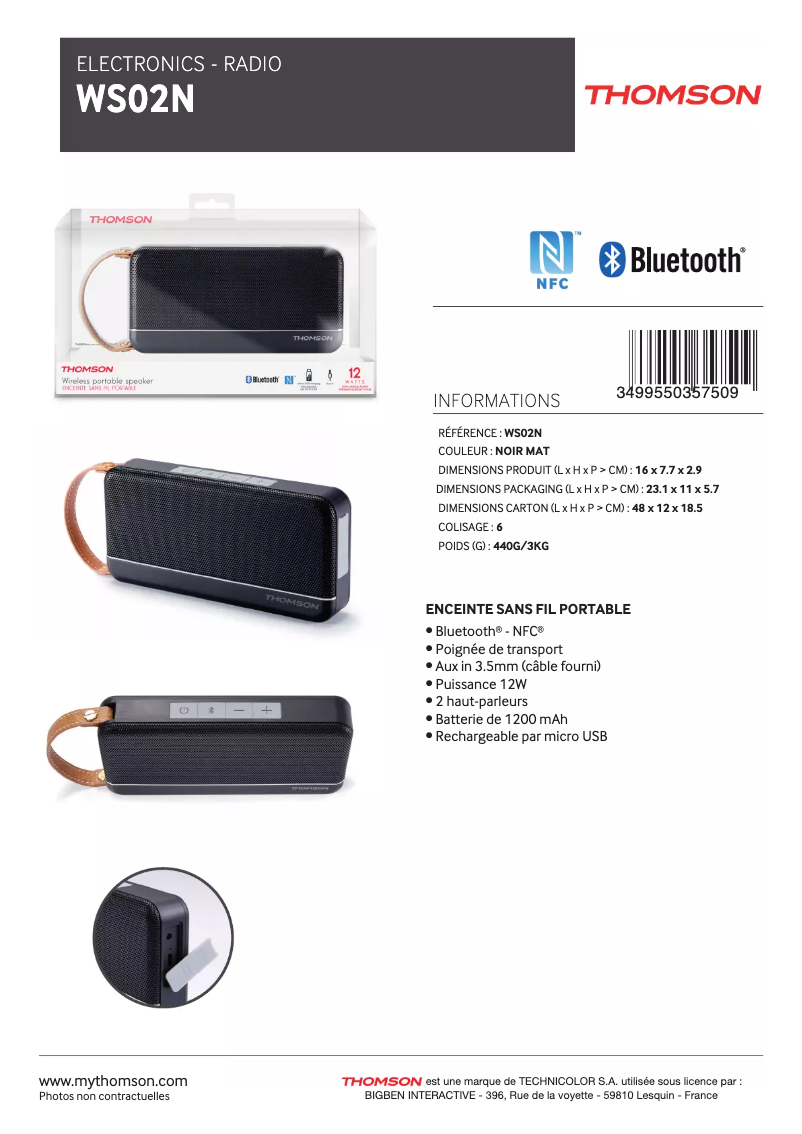 Page n°1 - Fiche technique Thomson WS02N