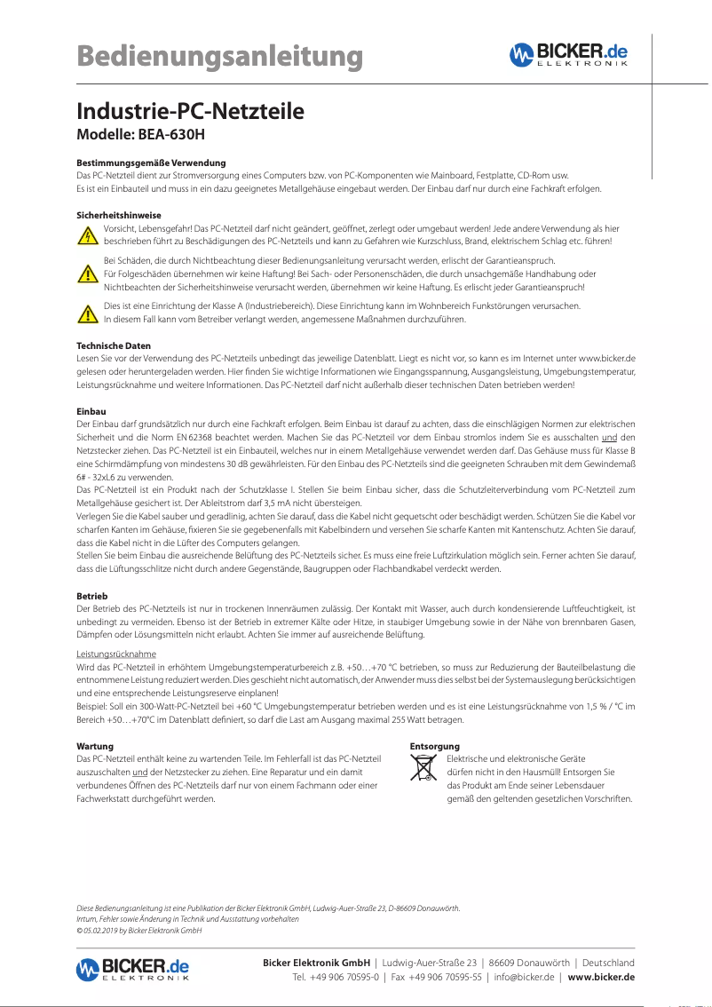 Image de la première page du manuel de l'appareil BEA-630H