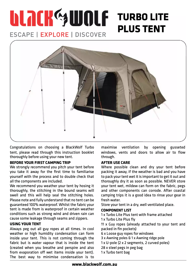 Page 1 de la notice Manuel utilisateur Black Wolf Turbo Lite Plus 240