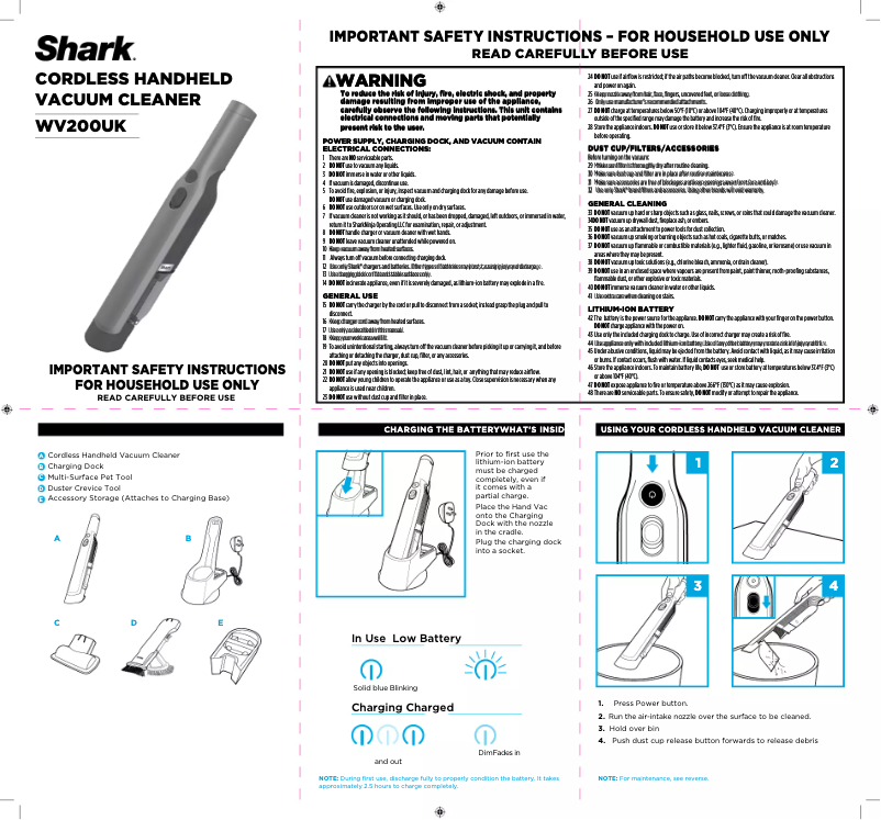 Page 1 de la notice Mode d'emploi Shark WV200UK