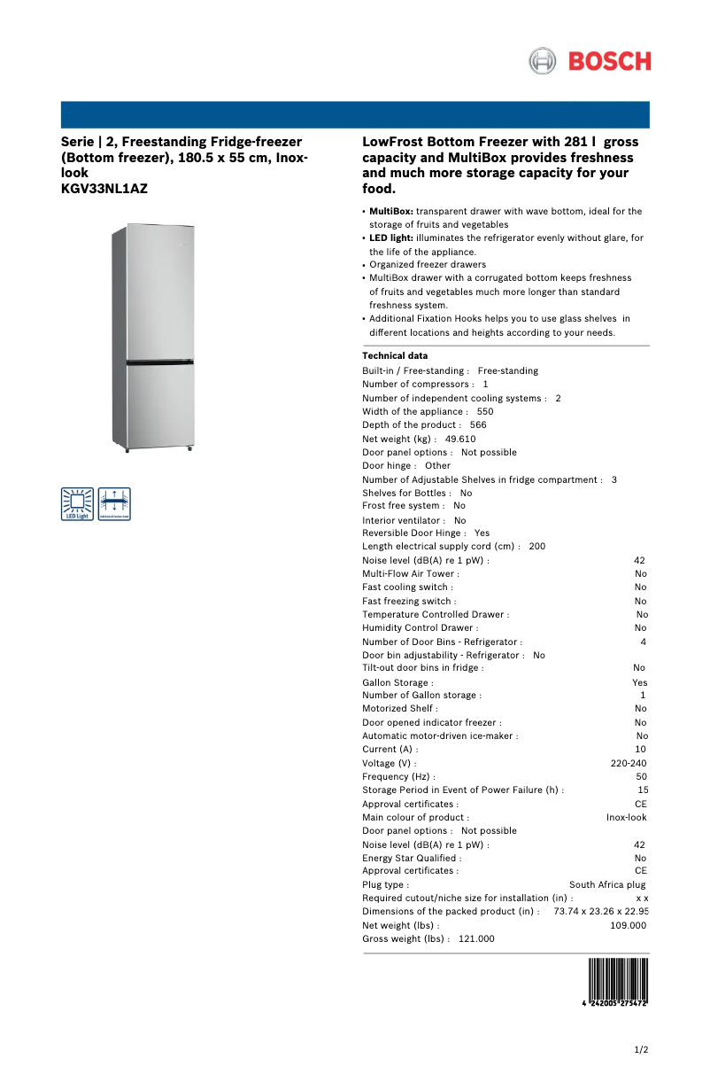 Image de la première page du manuel de l'appareil KGV33NL1AZ