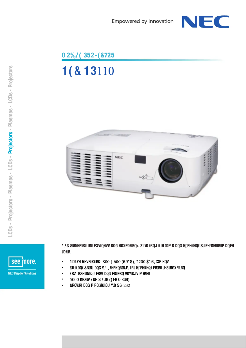 Page 1 de la notice Fiche technique NEC NP110