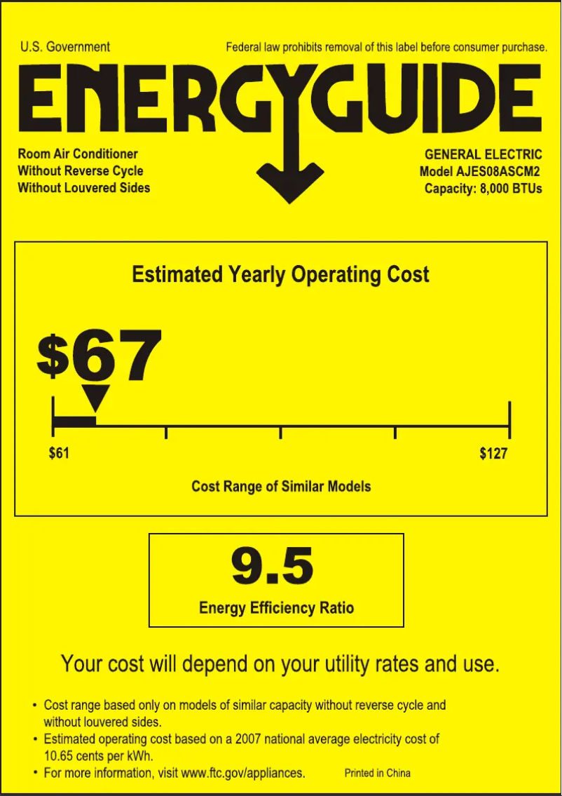 Page n°1 - Label énergétique GE AJES08ASC