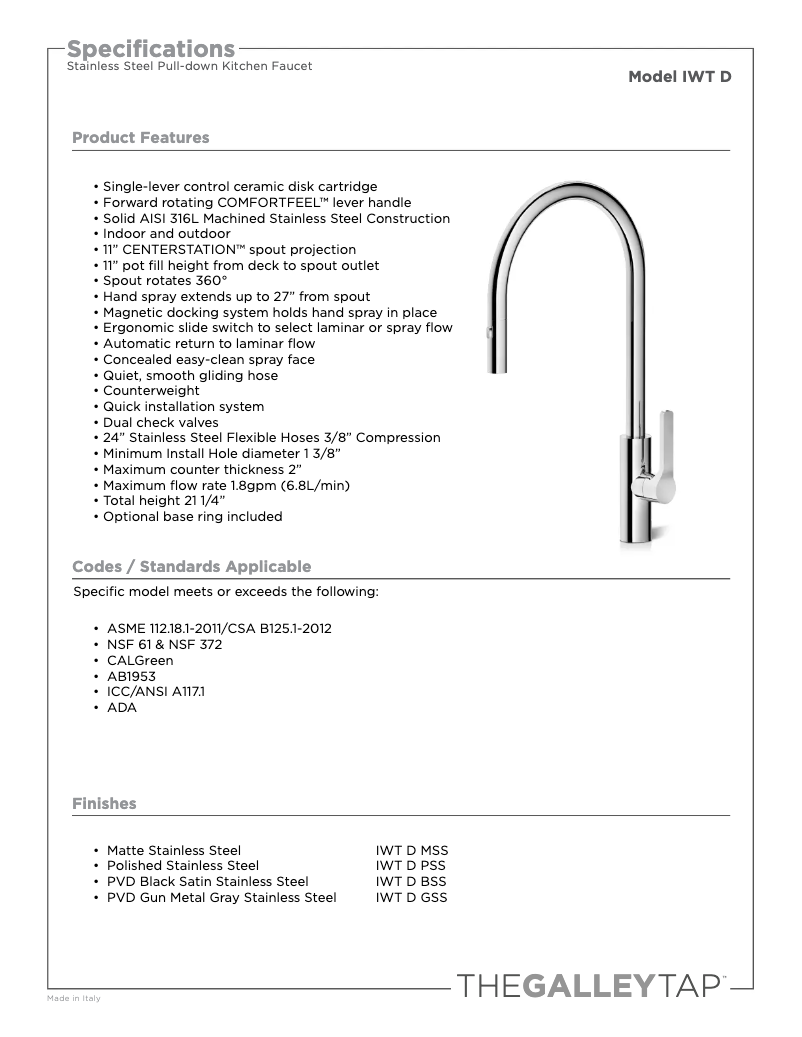 Page n°1 - Fiche technique The Galley IWT D
