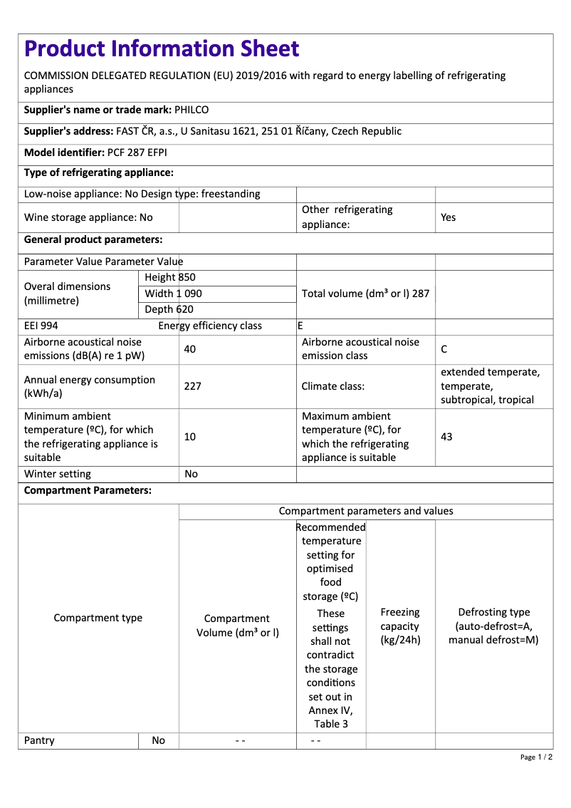 Image de la première page du manuel de l'appareil PCF 287 EFPI
