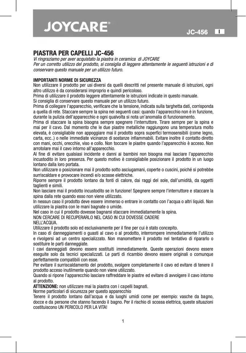 Page 1 de la notice Manuel utilisateur Joycare JC-456B