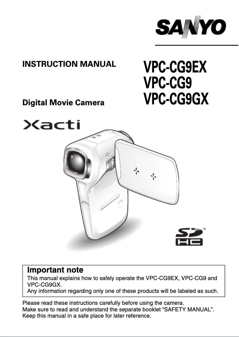 Page n°1 - Manuel utilisateur Sanyo Xacti VPC-CG9GX