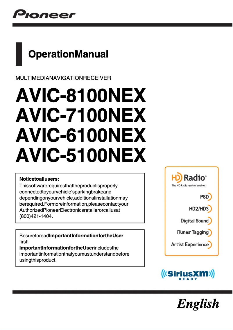Image de la première page du manuel de l'appareil AVIC-6100NEX