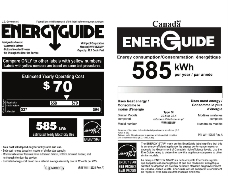 Page 1 of the manual Energy Label Whirlpool WRF532SMHZ