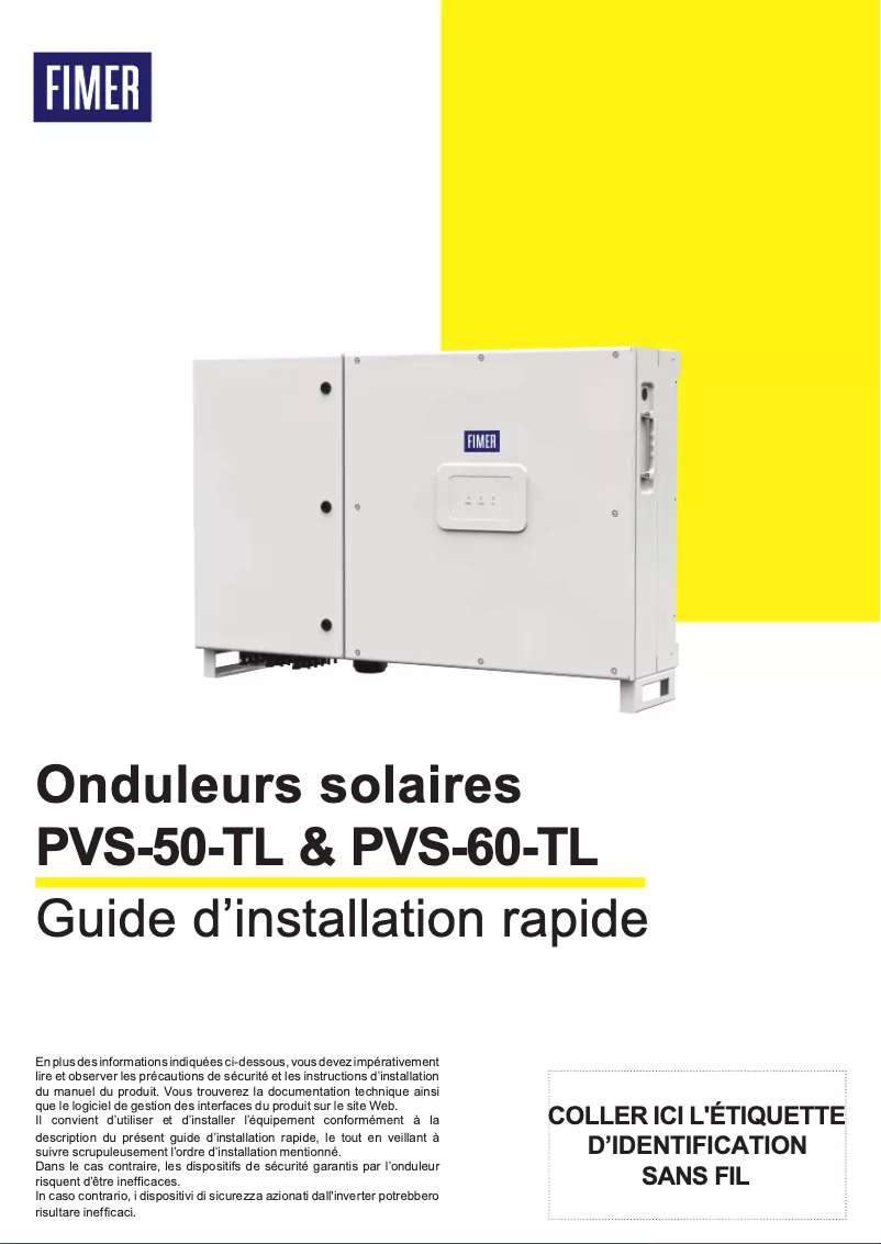 Page n°1 - Guide d'installation FIMER PVS-60-TL