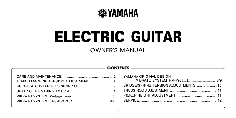 Page 1 de la notice Manuel utilisateur Yamaha Pacifica 112J OVS