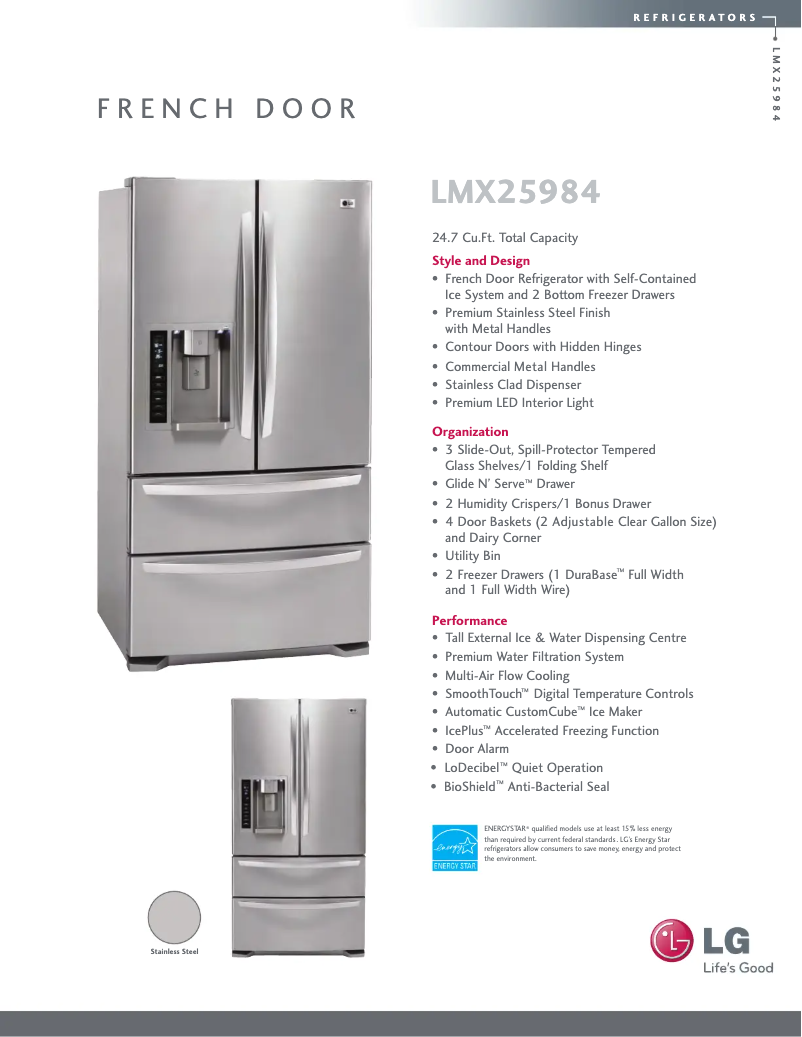 Página 1 del manual Ficha técnica LG LMX25984ST