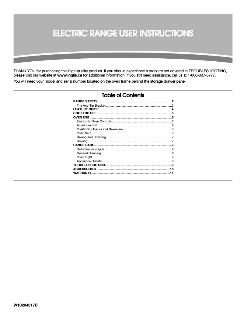 Page n°1 - Manuel utilisateur Inglis IVP8580