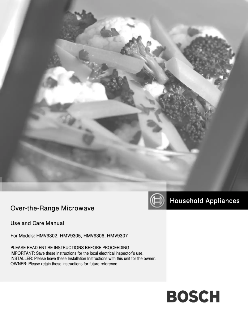 Page 1 de la notice Manuel utilisateur Bosch HMV9302
