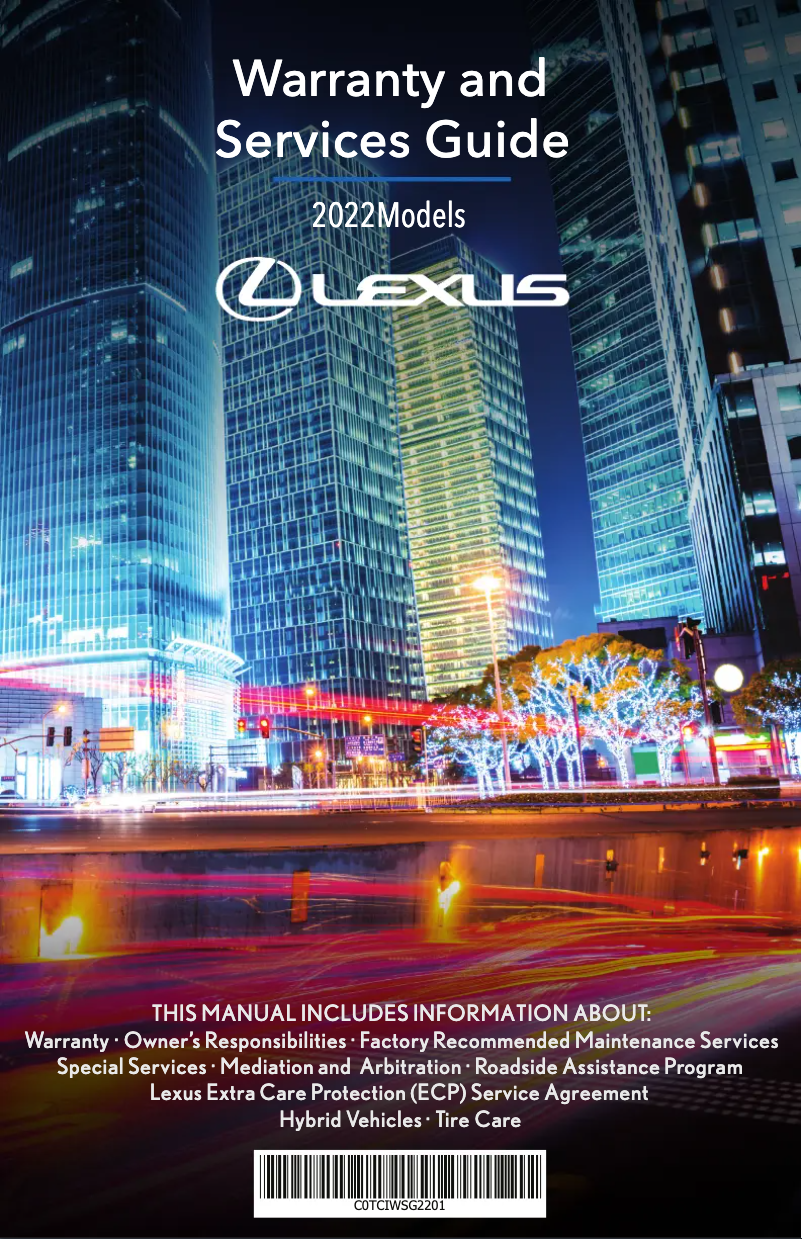 Page 1 de la notice Informations de garantie Lexus NX 250 (2022)