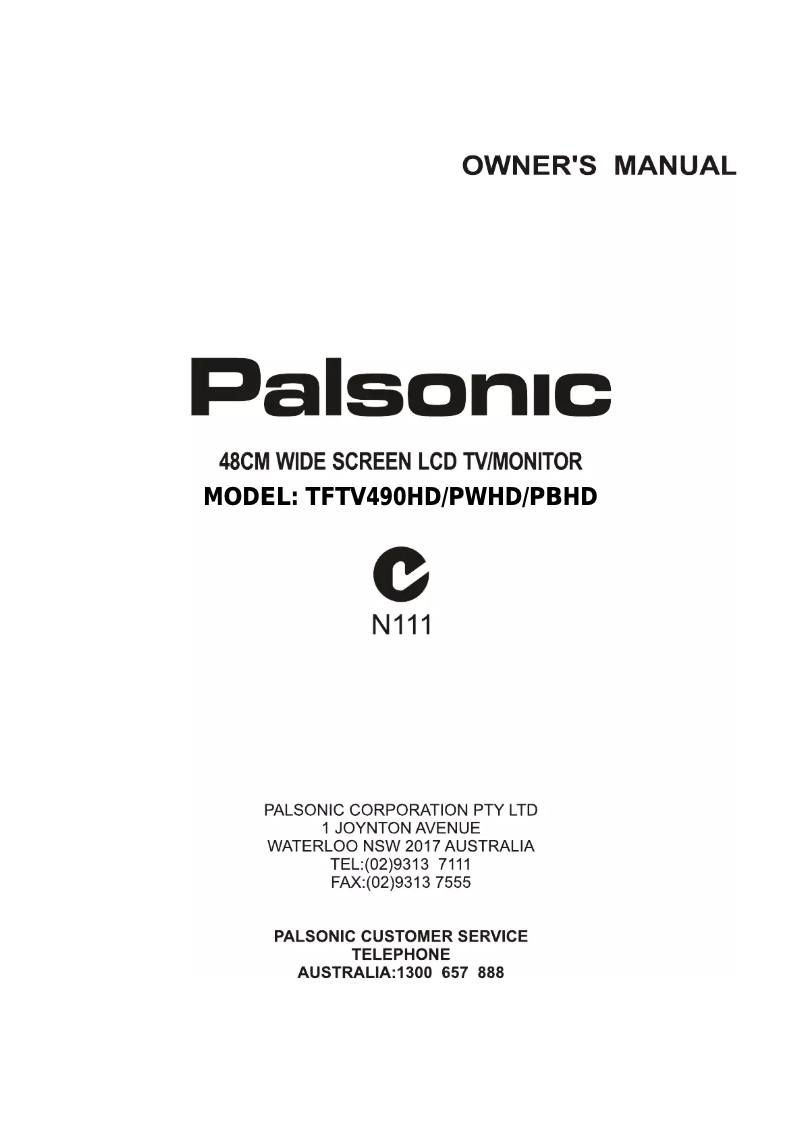 Page n°1 - Manuel utilisateur Palsonic TFTV490HD