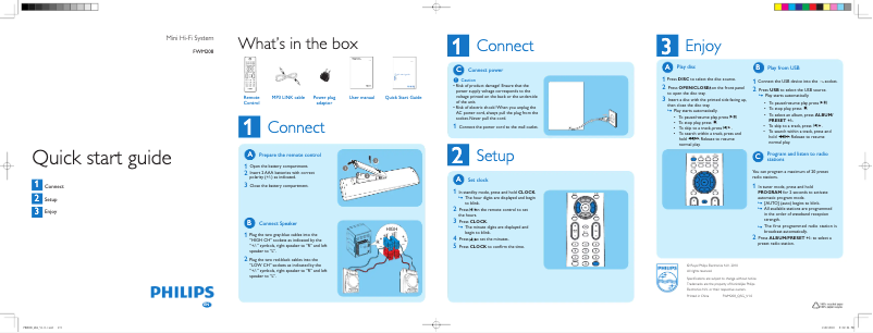 Page 1 de la notice Guide de démarrage rapide Philips FWM208