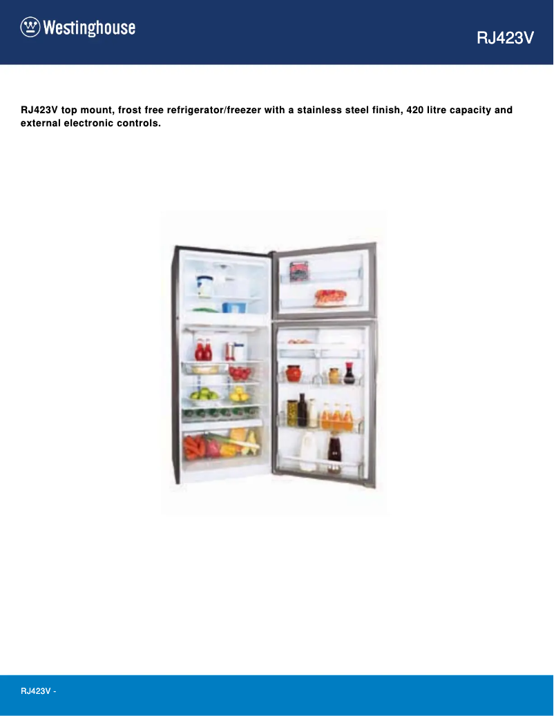 Page 1 de la notice Fiche technique Westinghouse RJ423V