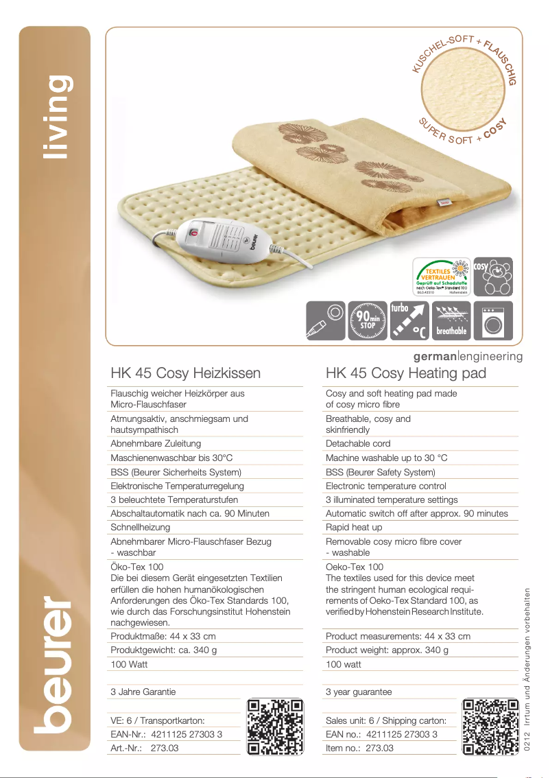 Page n°1 - Fiche technique Beurer HK 48 Sofa