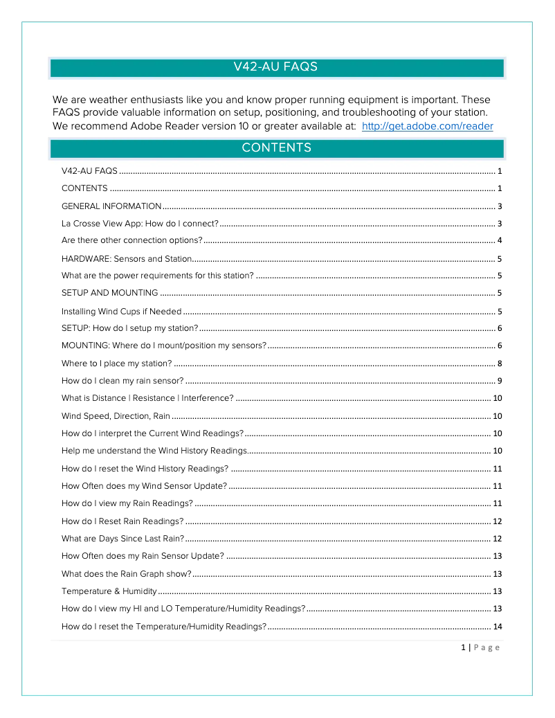 Image de la première page du manuel de l'appareil V42-AU