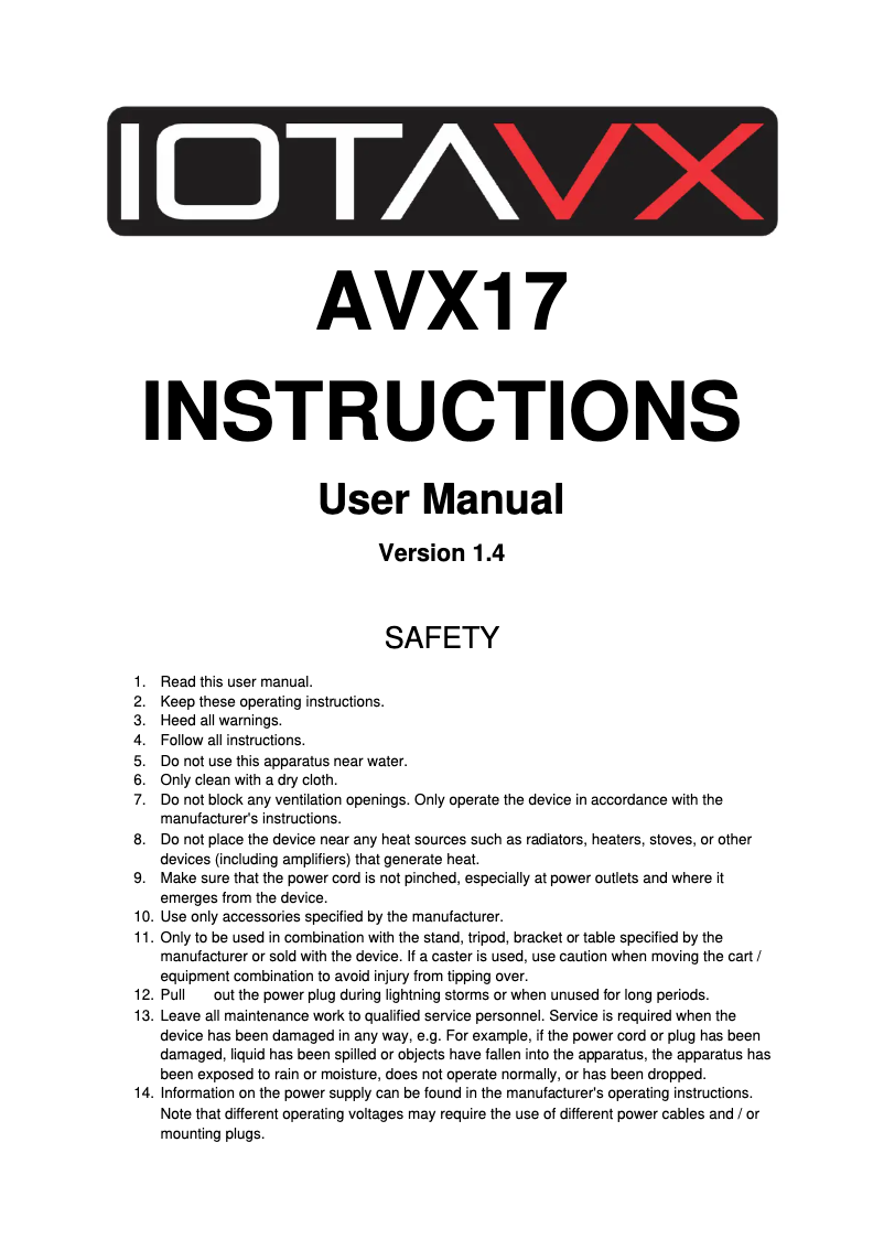 First page image of the manual for AVX17
