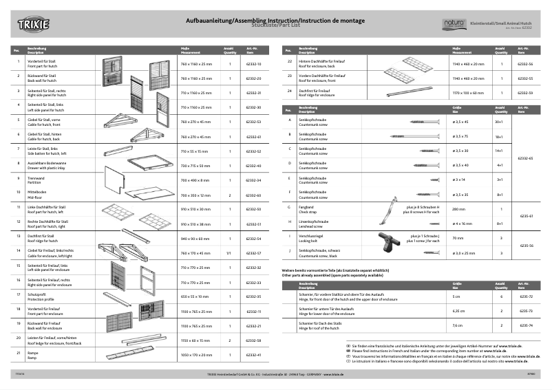 Page 1 de la notice Manuel utilisateur Trixie 62332