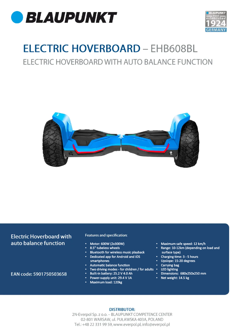 Página 1 del manual Ficha técnica Blaupunkt EHB608BL