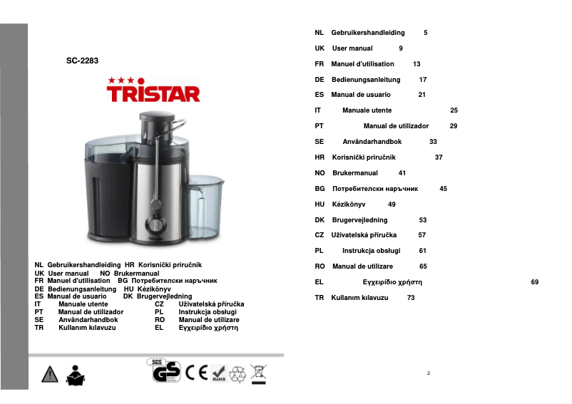 Image de la première page du manuel de l'appareil SC-2283