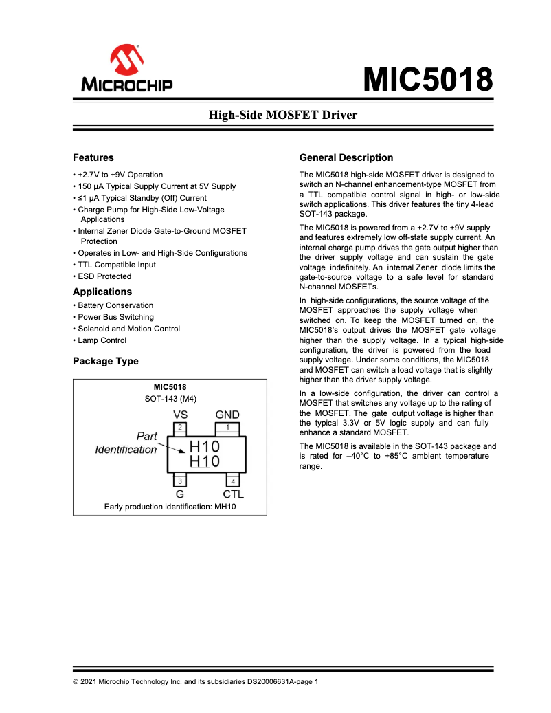 Page 1 de la notice Manuel utilisateur Microchip MIC5018