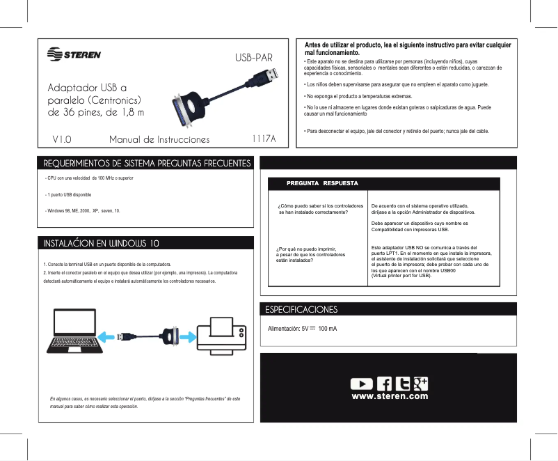 Page 1 de la notice Manuel utilisateur Steren USB-PAR