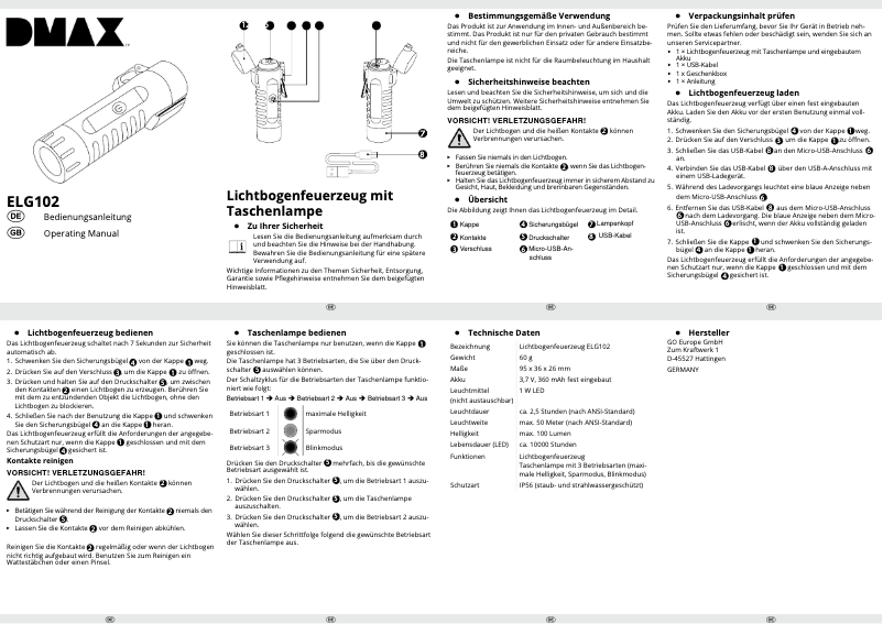 Page n°1 - Manuel utilisateur DMAX ELG102