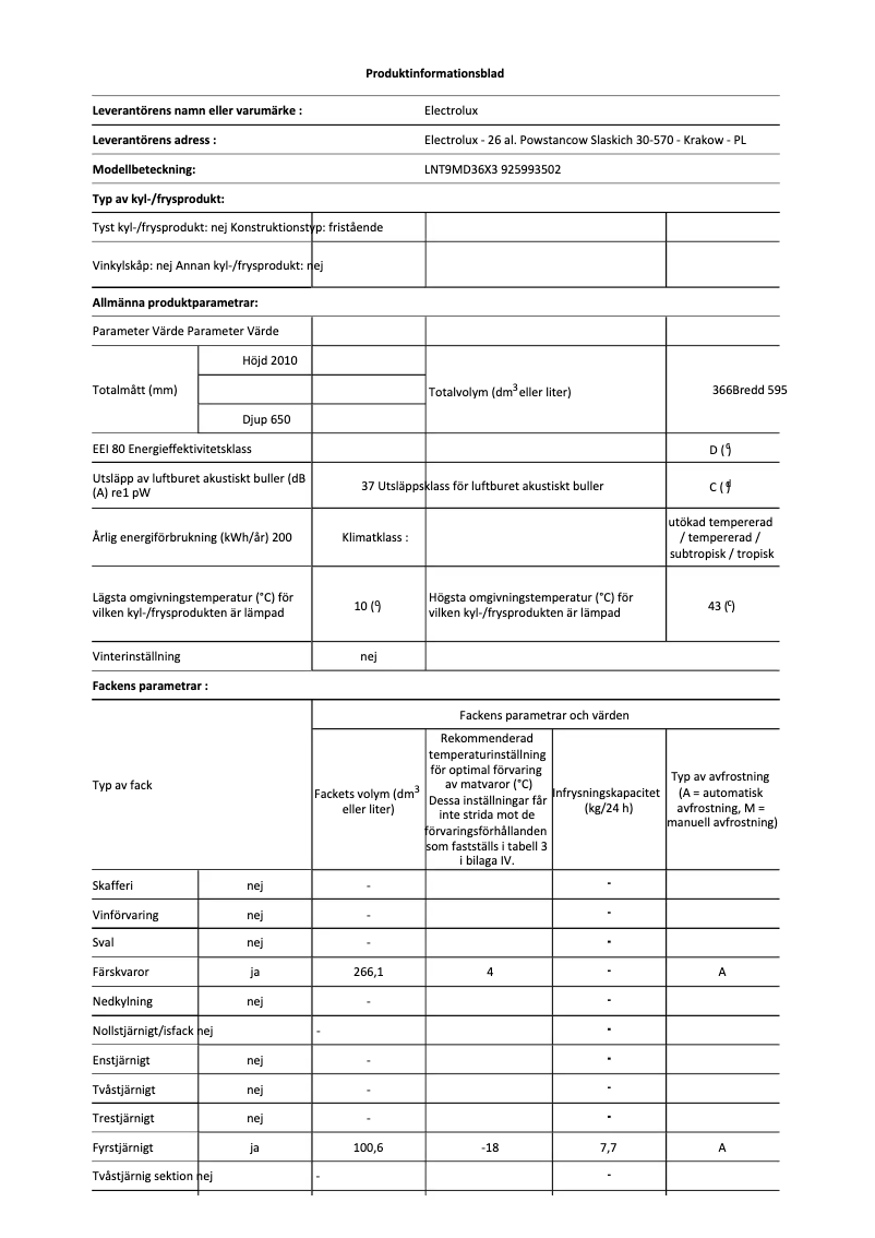 Page 1 de la notice Manuel utilisateur Electrolux LNT9MD36X3