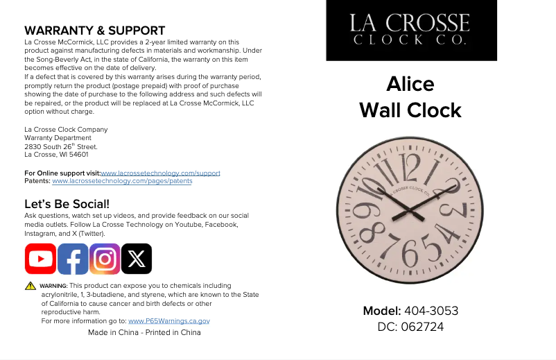 Page 1 de la notice Manuel utilisateur La Crosse Technology Alice 404-3053