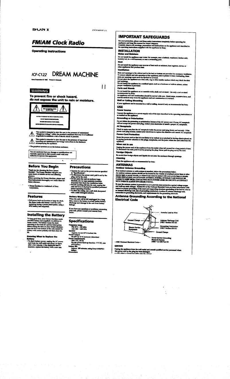 Image de la première page du manuel de l'appareil ICF-C122