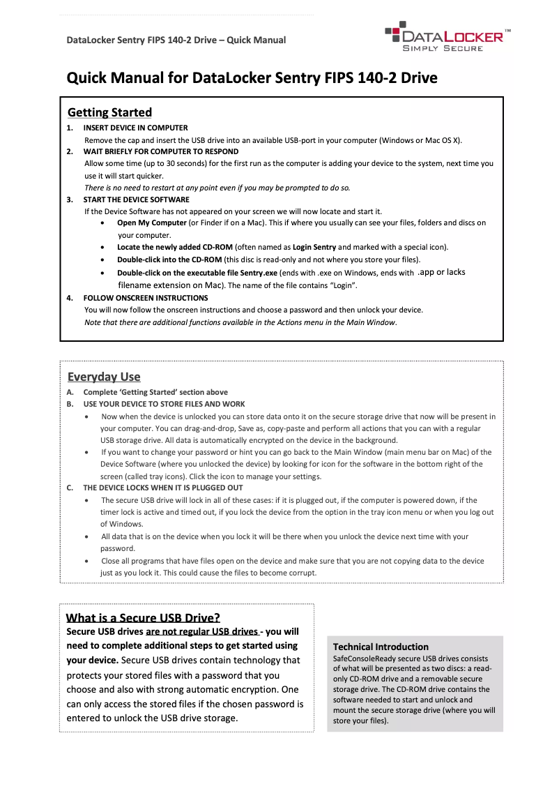 Image de la première page du manuel de l'appareil Datalocker Sentry